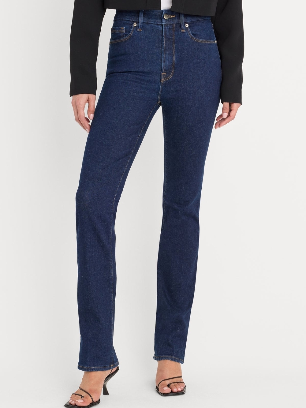 Good American Dark Indigo Slim-Straight Jeans - Deep Blue Wash High Rise. 14 -18